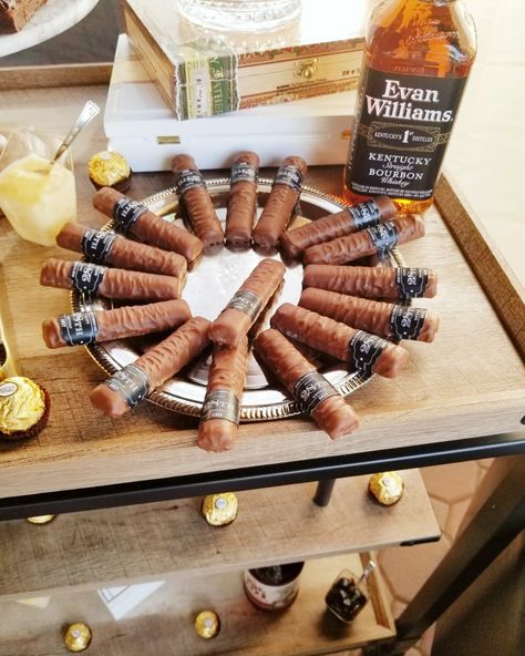 Whiskey, bourbon and cigar birthday party Gentleman Birthday Party, 27 Birthday Party Ideas Men, Jameson Birthday Theme, Whisky Themed Party, 30th Birthday Bourbon Theme, Husband Birthday Party Theme, Whiskey Party Centerpieces, Whiskey Theme Party Decor, 30th Man Birthday Ideas