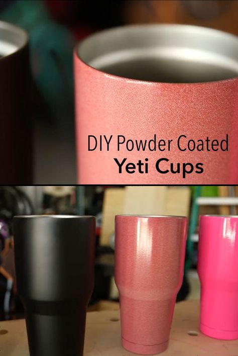 Paint For Tumblers, Vinyl On Yeti Tumblers Diy, Painting Yeti Tumbler Diy, Powder Coating Ideas, Hydro Dipped Tumbler, Diy Powder Coating, How To Powder Coat Metal, Double Wall Tumblers Diy Glitter, Powder Coating Diy