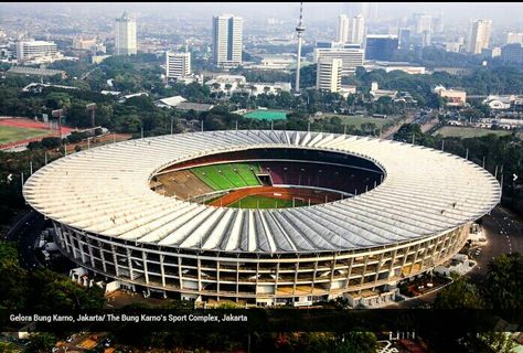 Jakarta Stadium Bung Karno, Stadium Architecture, Soccer Stadium, Sports Stadium, Soccer Practice, Asian Games, Sports Complex, Football Stadiums, Digital Transformation