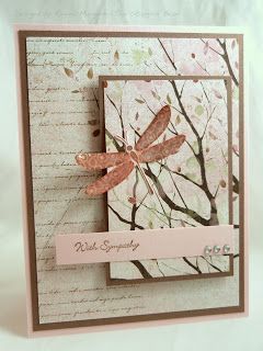 Interesting Card Ideas, Dragonfly Cards, Leaf Stamp, Cards Sympathy, Dragonfly Garden, Asian Cards, Sympathy Cards Handmade, Pink Dragonfly, Dragonfly Dreams