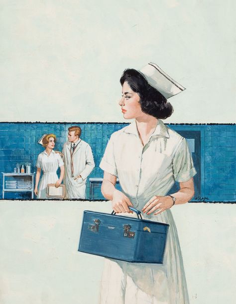 Nurse Photos, Nurse Inspiration, Nurse Aesthetic, Nurse Art, Medical Wallpaper, Pulp Covers, Vintage Illustration Art, Vintage Nurse, Night Sky Wallpaper