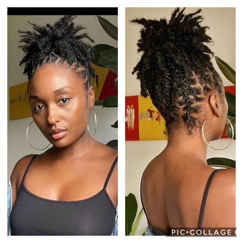 Short Dreads Updo Styles For Women, Loc Up Styles, Shirt Locs Hairstyles, Super Short Loc Styles, Short Hair Dreadlocks Styles, Elegant Short Loc Styles Black Women, Very Short Loc Styles For Women, Locs Up Do Hairstyles For Women, Loc Upstyles For Women