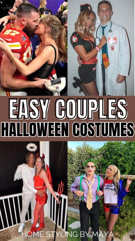 easy couples Halloween costumes 2024, last minute couples halloween costumes Easy Couples Halloween Costumes, Easy Adult Halloween Costumes, Easy Couple Halloween Costumes, Easy Couples Costumes, Couples Costumes Creative, Couples Halloween Costumes, Cute Couples Costumes, Popular Halloween Costumes, Funny Couple Halloween Costumes