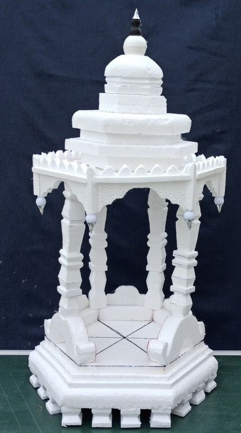 GanpatiTemple making ideas using thermocol Thermocol Craft Ideas, Small Mandir, Temple Craft, Eco Friendly Ganpati Decoration, Ganpati Decoration Ideas, Temple Ideas, Thermocol Craft, Animation Wallpaper, Mandir Design