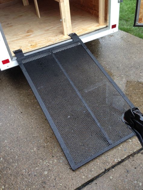 Truck Ramps Diy, Trailer Ramps Diy, Trailer Shelving, Tailgating Trailers, Tool Trailer, Enclosed Trailer Camper, Truck Ramps, Enclosed Cargo Trailers, Trailer Organization