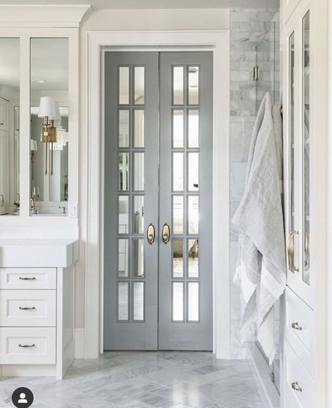 Narrow French Doors, French Closet Doors, American Foursquare, Mirror French, Mill House, Interior French Doors, Bathing Beauty, French Doors Patio, Door Inspiration