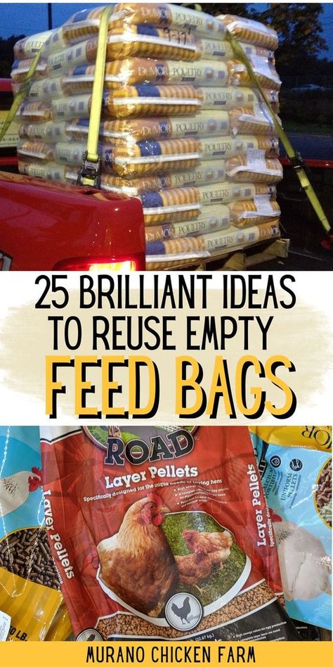 Chicken Feed Container, Chicken Feed Diy Homemade, Alternative Chicken Feed, Pet Food Bags Upcycle, Recycle Feed Bags Repurposed, Farm Feed Storage Ideas, Feed Sack Crafts, Chicken Feed Bags Ideas, Repurpose Dog Food Bags