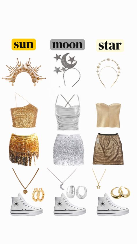 Cute Moon Costume, Sun Outfits Halloween, Sun And Moon Duo Costume, Halloween Moon Costume, Sun Goddess Halloween Costume, Night And Day Halloween Costume, Sun Moon And Stars Halloween Costume Trio, Star Moon And Sun Costume, Astrology Halloween Costume