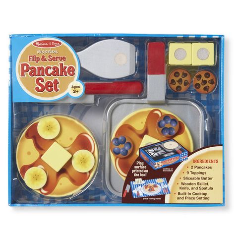 Flip & Serve Pancake Set - Wooden Play Food | Melissa & Doug Wooden Play Food, Pancake Toppings, Teaching Shapes, Play Food Set, Wooden Food, Pretend Play Kitchen, Melissa And Doug, Toy Food, Melissa & Doug