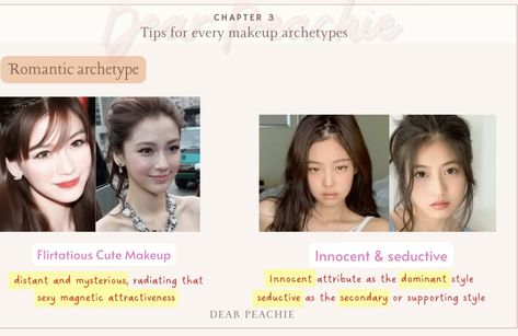 Dear Peachie Makeup Archetype, Romantic Archetype Makeup, Romantic Makeup Archetype, Flirtatious Cute Makeup, Archetype Makeup, Dear Peachie Makeup, Romantic Archetype, Makeup Archetypes, Dear Peachy