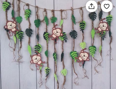 Welcoming Party Decorations, Safari Theme Bday Party, Monkey Decorations For Birthday Party, Jungle School Decorations, Monkey Party Theme, Tropical Theme Decorations, Safari Themed Decorations, Jungle Theme School Decorations, Jungle Theme Decoration Ideas For School