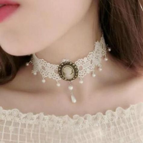 White Lace Steampunk Cameo Choker. #necklaces #jewelry #earrings #accessories #fashion #bracelets #necklace #rings #handmade #handmadejewelry Cameo Choker, Black Lace Choker Necklace, Black Lace Choker, Lace Choker Necklace, Velvet Choker Necklaces, Tattoo Choker, Lace Choker, Collar Choker, Velvet Choker