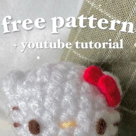 Crochet Mini Hello Kitty Free Pattern, Hello Kitty Crochet Keychain Pattern, Hello Kitty Keychain Crochet Free Pattern, Crochet Hello Kitty Tutorial, Hello Kitty Pattern Crochet, How To Crochet Hello Kitty, Crochet Hello Kitty Pattern, Free Hello Kitty Crochet Patterns, Crochet Hello Kitty Keychain