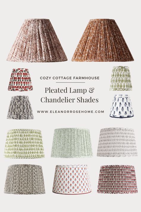 Chandelier Shades Diy, Living Room Lampshade, Cottage Style Lamps, Victorian Light Fixtures Vintage, Lampshade Christmas Tree, Cottage Lampshade, Lamp Shades Living Room, Cottagecore Pendant Light, Pleated Shade Lamp