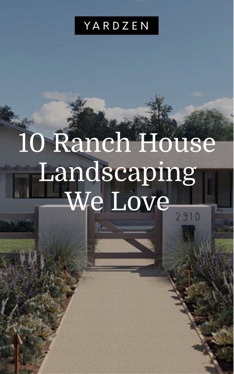 Ranch House Landscaping in 10 Unique Styles Landscape Ideas Front Yard Ranch, Modern Ranch Style Homes Exterior, Landscape Ideas Architecture, Ranch Home Landscaping, Ranch Landscaping Ideas, Ranch Style House Exterior, Ranch Exterior Remodel, Ranch House Landscaping, Modern Ranch Style Homes