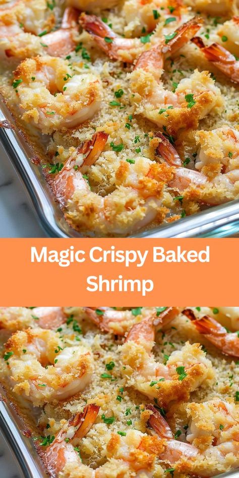 Discover the ultimate Magic Crispy Baked Shrimp recipe that combines tender jumbo shrimp with a golden, crunchy breadcrumb topping. This easy and delicious dish is perfect for weeknight dinners or special occasions. With ingredients like Baked Stuffed Shrimp With Ritz Crackers Recipes, Oven Shrimp Scampi Recipe, Shrimp With Panko Bread Crumbs, Shrimp And Scallop Bake, Shrimp Main Dish Recipes, Best Weeknight Dinners, How To Cook Shrimp In The Oven, Magic Baked Shrimp, Shrimp Bake Recipes