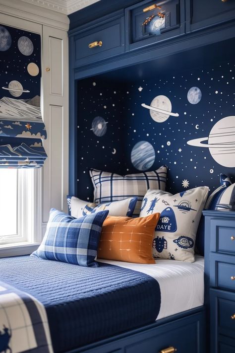 Space Bedroom Boys, Toddler Space Room, Kids Space Bedroom, Futuristic Bedroom Ideas, Boys Space Room, Boys Space Bedroom, Outer Space Bedroom, Futuristic Bedroom, Space Kids Room