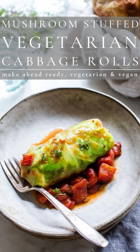 Mushroom Stuffed Vegetarian Cabbage Rolls on a plate. Vegetarian Stuffed Cabbage Recipes, Cabbage Mushroom Recipes, Veggie Cabbage Rolls, Lentils And Brown Rice, Salad Week, Vegetarian Cabbage Rolls, Cabbage Roll Recipe, Vegan Cabbage Rolls, Meatless Dishes