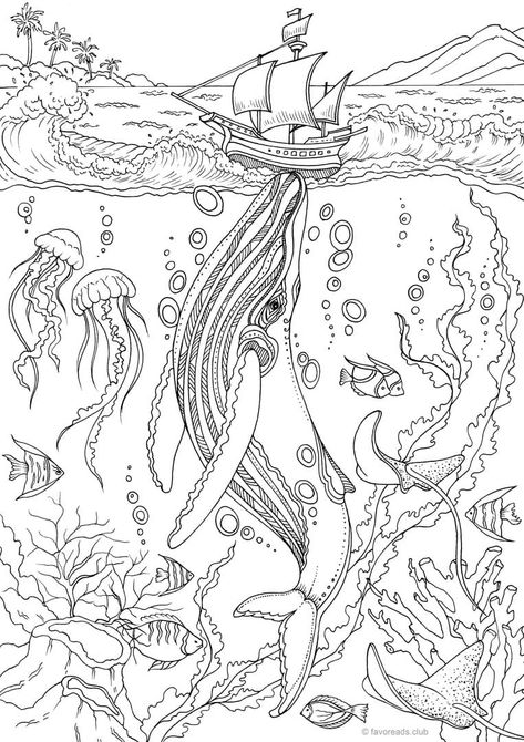 Ocean Coloring Pages Free Printable, Adult Coloring Book Pages Free Printable, Ocean Coloring Pages, Witch Coloring Pages, Abstract Coloring Pages, Adult Coloring Designs, Detailed Coloring Pages, Adult Colouring Pages, Animals Coloring