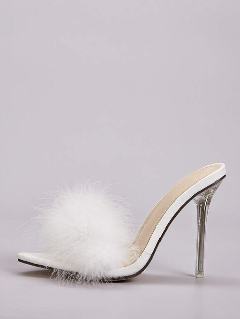 Heels Shein, Faux Fur Decor, Faux Fur Heels, Fur Decor, Nike Shoes Air Force, Shiny Shoes, Fur Heels, Shoes Heels Classy, Prom Heels