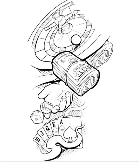 Casino Tattoo Design, 777 Casino Tattoo, Tattoo Design Stencil, Poker Tattoo, Half Sleeve Tattoos Sketches, 777 Casino, Casino Tattoo, Tattoo Designer, Egyptian Tattoo Sleeve