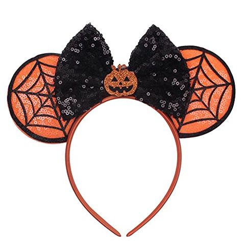 JIAHANG Halloween Mouse Ears Headband Sequin Bow Pumpkin Hair Hoop, Party Decoration Costume Headwear Hair Accessories for Women Girls (Halloween 1) Halloween Mouse, Mickey Mouse Ears Headband, Minnie Mouse Ears Headband, Mickey Halloween, Mouse Ears Headband, Scary Pumpkin, Ears Headband, Sequin Bow, Glitter Hair