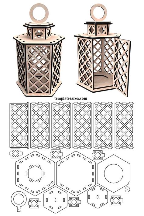 Dxf Files Free Download Cnc, Decorative Lanterns Indoor, Diy Wooden Lantern, Wood Template, Lézervágott Fa, Laser Cut Lamps, Lantern Template, 3d Templates, Geometric Lantern