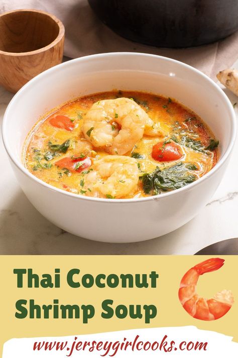 Looking for a quick and healthy meal that’s full of flavor? This Thai Coconut Shrimp Soup is a must-try! Loaded with tender shrimp, fresh veggies, and creamy coconut milk, it’s the perfect balance of sweet and spicy. Ready in just 20 minutes, this delicious soup is ideal for busy weeknights or a cozy lunch. Serve it with jasmine rice, quinoa, or couscous for a heartier dish. Plus, it’s easy to customize with your favorite veggies or protein. Pin this recipe to enjoy a taste of Thailand at home! Coconut Soup Thai, Coconut Chicken Soup Thai, Thai Coconut Shrimp Soup, Crockpot Thai Coconut Chicken Soup, Thai Coconut Soup Shrimp, Thai Coconut Soup Vegetarian, Thai Coconut Shrimp, Thai Coconut Curry Shrimp Noodle Soup, Thai Soup Recipes Coconut