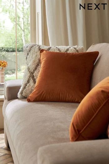 Buy Orange Cushions Homeware Cushionsandthrows Online | Next UK Burnt Orange Cushions Living Rooms, Grey Sofa Orange Cushions, Orange Cushions Living Room, Burnt Orange Pillows Living Rooms, Burnt Orange Cushions, Cream Sofa Cushion Ideas, Beige Sofa Cushion Ideas, Sofa Cushions Arrangement, Tan Cushions