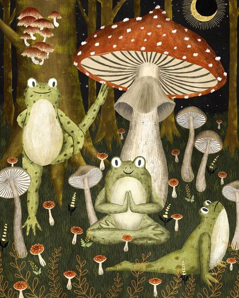 annya marttinen on Instagram: “Toads practice yoga in the mushroom forest 🌱 ⠀⠀⠀⠀⠀⠀⠀⠀⠀ .  #illustration #art #artist  #toads #yoga #namaste #mushroom #forest #dark forest…” Forest Yoga, Mushroom Forest, Frogs, Forest, Art Print, Yoga, High Quality, Instagram, Art