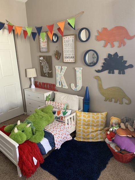 Dinosaur Room Wall Decor, Dinosaur Kids Room Boy Bedrooms, Dino Room Decor Boy Bedrooms, 2 Toddler Boys Room Ideas, Little Boys Room Dinosaur, Boys Bedroom Ideas Dinosaur Room Decor, Dinosaur Room Toddler, Dinosaur Boy Room Ideas, Little Boys Dinosaur Bedroom