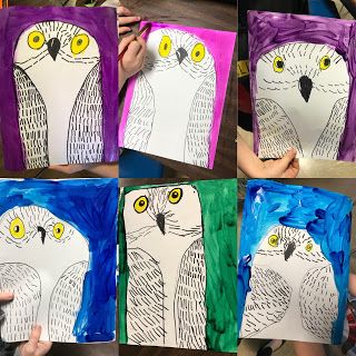 Elements of the Art Room: 1st grade Simply Cute Snowy Owls #elementaryartlesson #elementaryart #owls #elementsoftheartroom #1stgradeart #artlesson #primaryartlesson #primaryart #artteacher #studentart Cute Art Projects, Grade 1 Art, Owl Craft, Snowy Owls, Winter Art Lesson, First Grade Art, Kindergarten Art Projects, 2nd Grade Art, Fall Art Projects