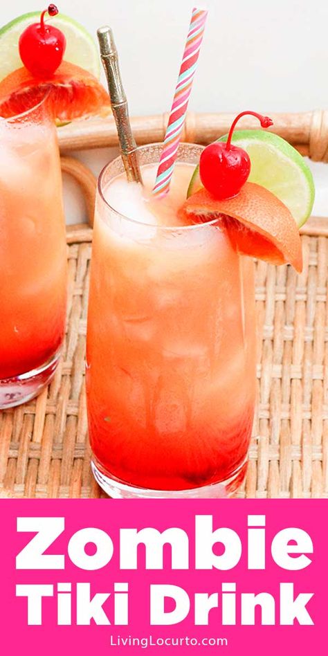 Tiki Torch Drink, Tiki Torch Drink Recipe, Tiki Punch Recipe, Tiki Drinks Recipes, Island Cocktails, Swig Drinks, Zombie Drink, Zombie Cocktail, Rum Drinks Recipes