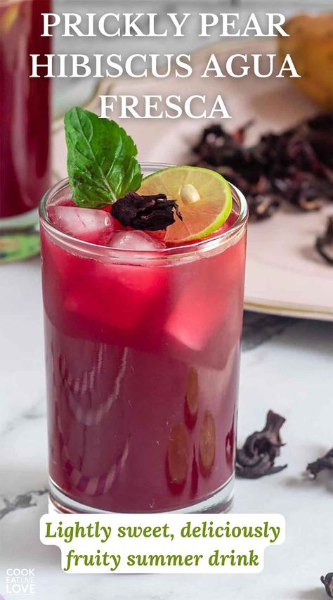 Looking for a refreshing summer drink? Quench your thirst with this fruity, prickly pear hibiscus agua fresca! Perfect for hot summer days, this drink is easy to make and packed with vibrant flavors. With a balance of tart hibiscus and sweet prickly pear, it's a delightful and healthy choice for any occasion. Click to get the recipe and enjoy this simple, refreshing summer dink today! #summerdrinks #summerdrinksnonalcoholic Pear Drink Recipes, Hibiscus Agua Fresca, Prickly Pear Recipes, Fruity Summer Drinks, Prickly Pear Juice, Pear Drinks, Summer Drinks Nonalcoholic, Hibiscus Drink, Pear Cocktails