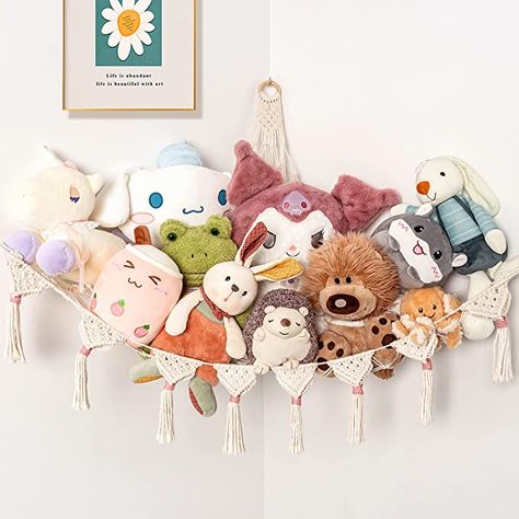 Amazon.com: NIXX YU Stuffed Animal Net or Hammock, Macrame Toy Hammock Hanging Pet Net for Squishmallow Plushie Holder Teddy Bear Organizer Kids Room Storage Ideas (39"x39"x44") : Baby Plushie Holder, Toddler Bedroom Toy Storage, Plushie Hammock, Kids Room Storage Ideas, Kids Room Storage, Stuffed Animal Net, Stuffed Animal Hammock, Toy Net, Room Storage Ideas