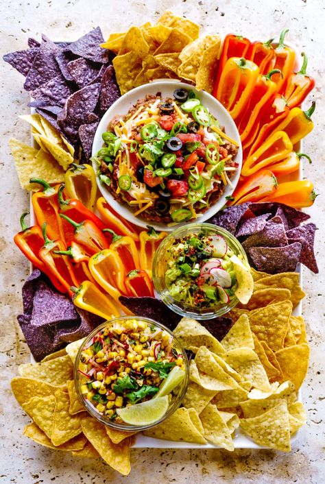 Summer Dip Board - Real Food by Dad Avocado Bean Dip, Dip Board, Summer Dip, Layered Bean Dip, Roasted Tomatillo, Mexican Corn, Charcuterie Inspiration, Charcuterie Recipes, Bean Dip