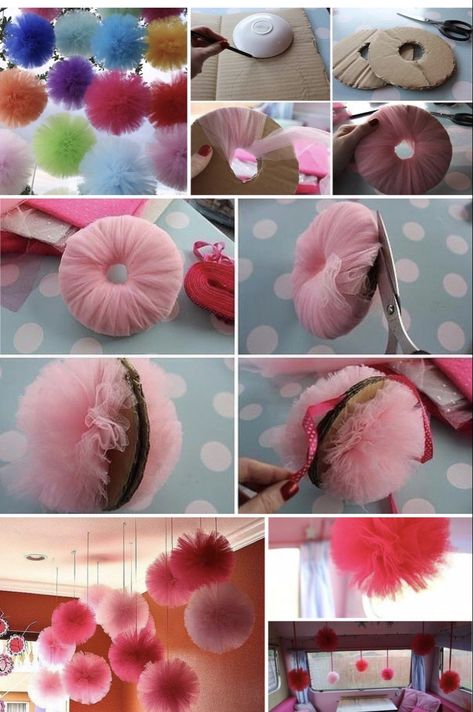 Pompon Tulle, Tulle Crafts, Idee Babyshower, Pom Pom Crafts, Easter Decorations Christian, Diy Crafts Paper Flowers, Easter Decorations Diy Easy, Paper Towel Roll Crafts, Diy Easter Decorations