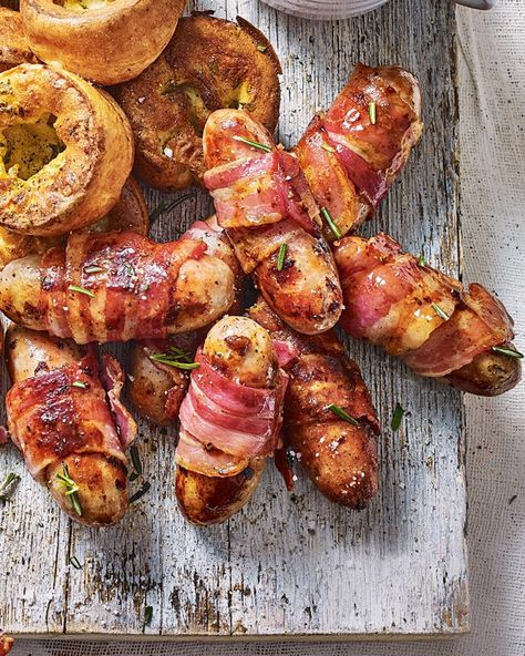 The easiest pigs in blankets Christmas Nibbles, Pigs In Blankets, Mini Hamburgers, Christmas Buffet, Xmas Dinner, Festive Dinner, Delicious Magazine, Homemade Sausage, Christmas Lunch