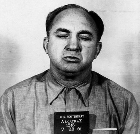 Mickey Cohen at Alcatraz - photo accompanies "Beyond 'Gangster Squad': The Real Mickey Cohen," by Tere Tereba for biography.com Mickey Cohen, Bugsy Siegel, Celebrity Mugshots, Famous Outlaws, Alcatraz Prison, Gangster Squad, Real Gangster, Mafia Gangster, Alcatraz Island