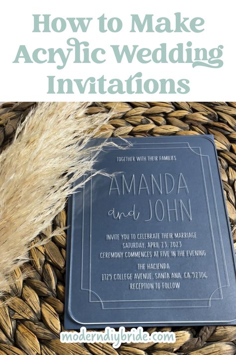 If you're considering making acrylic invitations for your wedding, this article will walk you through everything you need to know. How To Make Acrylic Wedding Invitations, Acrylic Wedding Invitation Diy Cricut, Diy Acrylic Wedding Invitations, Wedding Invitation Keepsake, Cricut Projects Easy, 50th Wedding Anniversary Party, Graduation Party Planning, Traditional Wedding Invitations, Acrylic Wedding Invitations