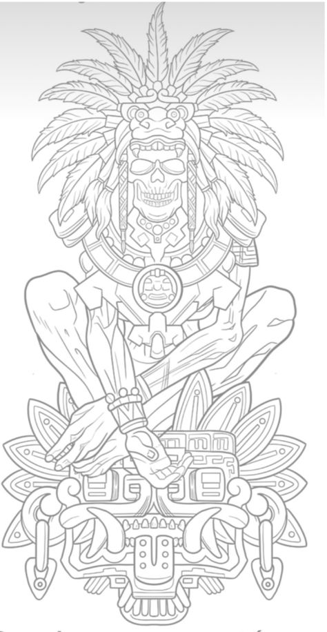 Aztec And Mayan Art, Tattoo Design Leg Men, Aztec Tattoo Patterns, Aztec Tattoo Stencils, Aztec Drawing Sketches, Aztec Skull Tattoo, Aztec Art Tattoo, Tattoo Design Leg, Aztec Warrior Tattoo