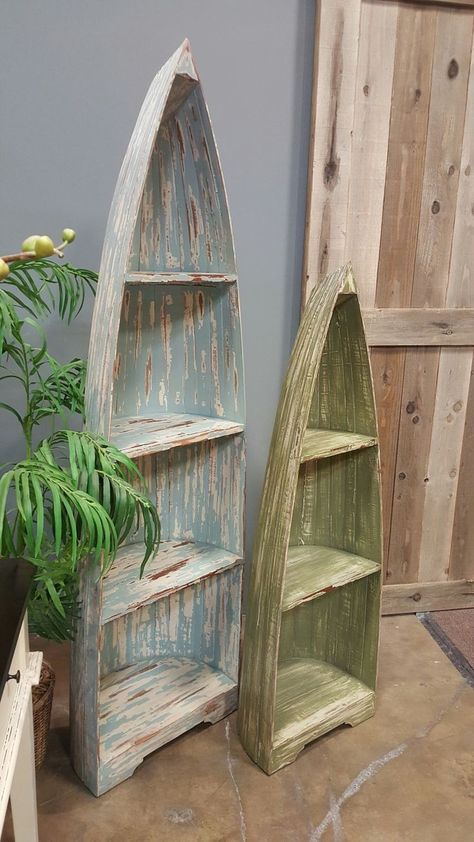 Boat Shelf Decor, Boat Shelves, Boat Bookcase, Boat Shelf, Boat Furniture, Coastal Tropical, Wood Art Projects, Interior Wall Decor, Beachy Decor