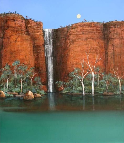 Ingrid Windram - Wet Season Waterfall - Kimberley - Silver Moon - Painting Australian Bush Aesthetic, Central Australia, Australia Landscape, Australian Painting, Argyle Pink Diamonds, Waterfall Paintings, Outback Australia, Australian Bush, Margaret River