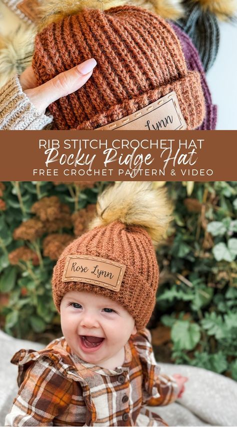 Winter Hat Crochet Pattern, Chunky Crochet Hat, Crochet Beanie Pattern Free, Crochet Winter Hats, Crochet Baby Hat Patterns, Crochet Kids Hats, Baby Hat Patterns, Crochet Hat Free, Crochet Knit Hat