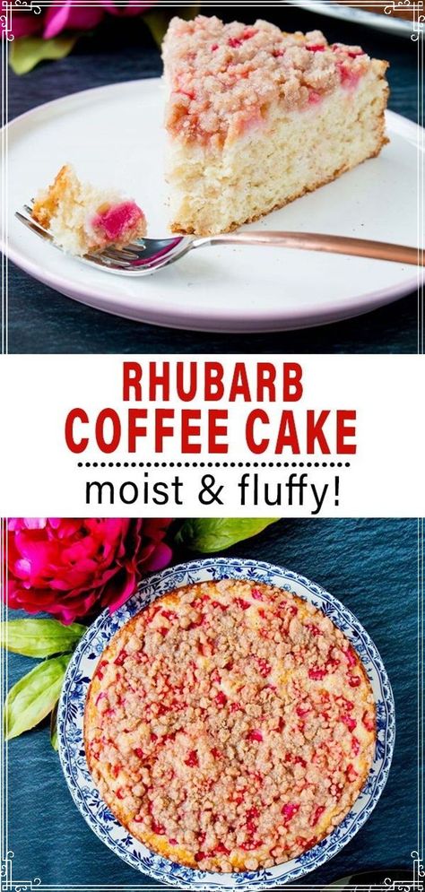 This is a moist sour cream coffee cake studded with beautiful pieces of rhubarb and topped with a sweet-cinnamon streusel. Rhubarb Dump Cake, Rhubarb Coffee Cake, Rhubarb Dump Cakes, Rhubarb Cake Recipes, Rhubarb Bread, Rhubarb Coffee Cakes, Cinnamon Streusel, Rhubarb Cake, Sour Cream Coffee Cake