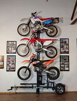 Dirt Bike Storage Ideas, Motorcycle Storage Room, Dirt Bike Storage, Garage Motorcycle, Motorcycle Storage Ideas, Motorcycle Wall Storage, Garage Organization Motorcycle, Dirt Bike Helmet Storage, Dirt Bike Garage