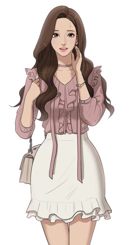 Outfit worn by Jugyeong in True Beauty WEBTOON Long Brown Hair, An Anime, True Beauty, Brown Hair, The Story, Hair, Anime, Pink, White