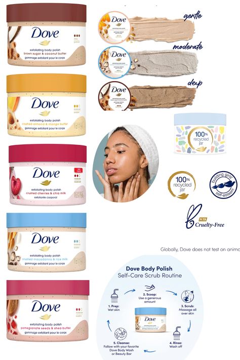 (Cruelty free)Dove Exfoliating Scrubs on Amazon under $10 Dove Exfoliating Scrub, Dove Scrub, Dove Body Scrub, Natural Face Skin Care, Hygiene Care, Hygiene Routine, Exfoliating Scrub, Body Care Routine, Shower Routine