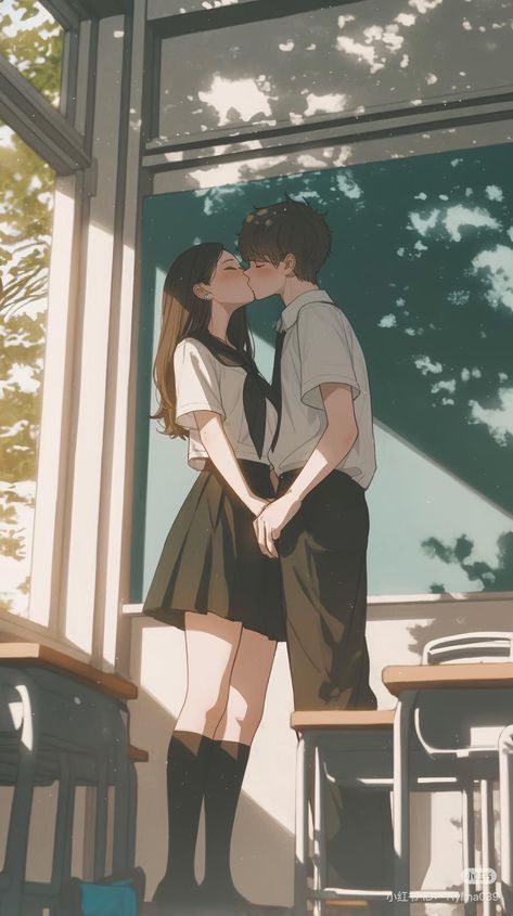 Anime Couples Kiss, Anime Kisses Moment, Sweet Couple Cartoon, Tru Kait, Sweet Anime, Cute Drawings Of Love, Person Photography, Epic Love, Animated Wallpaper