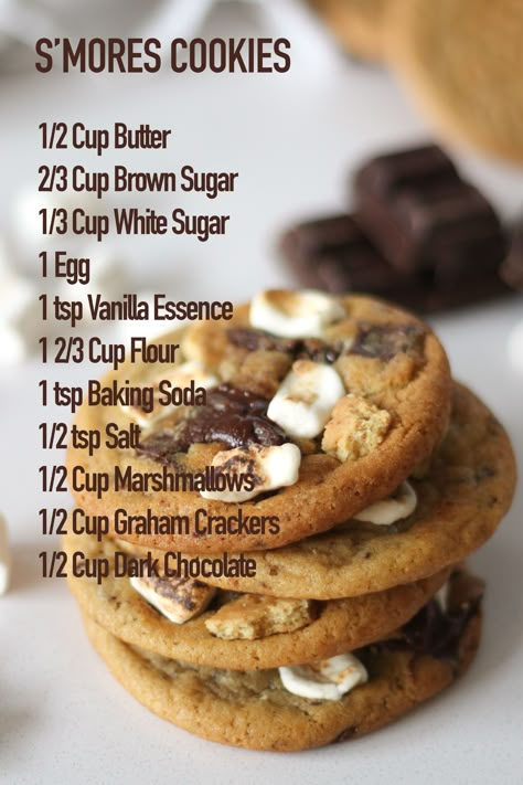 Cookie Recipes Classic, Homemade Smores Cookies, Cookie Smores Recipe, S'more Cookies Recipe, How To Make Smores Cookies, Snore Cookies Recipe, Cookie Recipes Smores, Smore Cookie Recipes, S’more Cookie Recipe